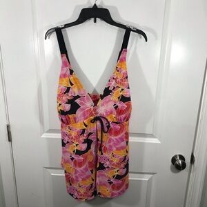 Ocean Dreams Pink and Orange Floral Swim Top Size 26W CB-117